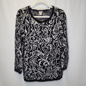 Chico's Women's Size 0 Sweater Black Eyelash Fabric Long Sleeve